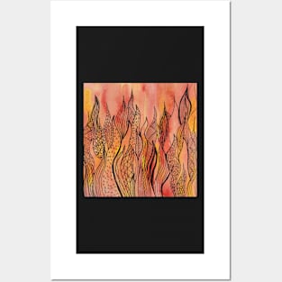 Orange inky Abstract fire Posters and Art